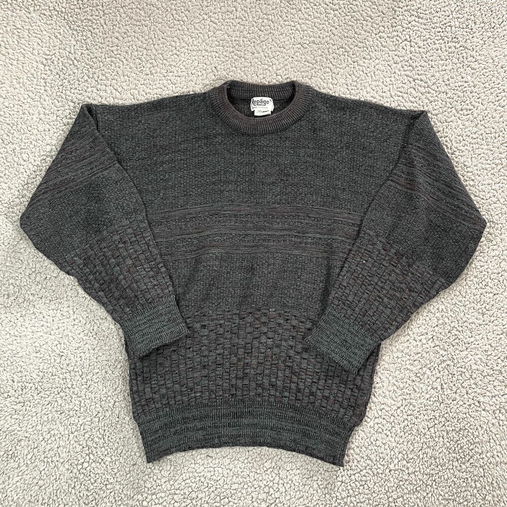 Vintage Repage Sweater Women's Pullover Crew Neck Knit Blue Gray 80s XL